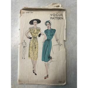 Vintage 1940's Vogue Pattern #5768 Cocktail Dress Size 16 HTF